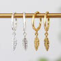 18ct Gold Plated Or Silver Huggie Hoop Feather Earrings, thumbnail 1 of 6