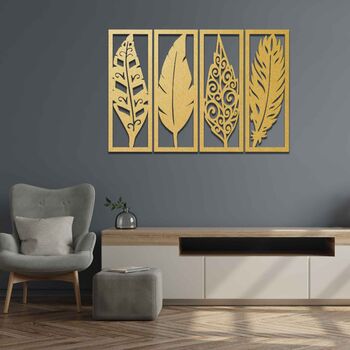 Four Panel Wooden Feather Design Wall Decor Handmade In The UK, 4 of 9