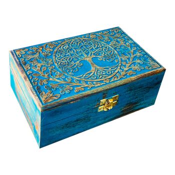 Blue Tree Of Life Engraved Wooden Keepsake Box, 10 of 12