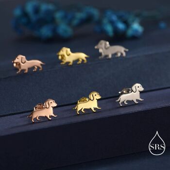 Sterling Silver Cute Sausage Dog Puppy Stud Earrings, 2 of 12