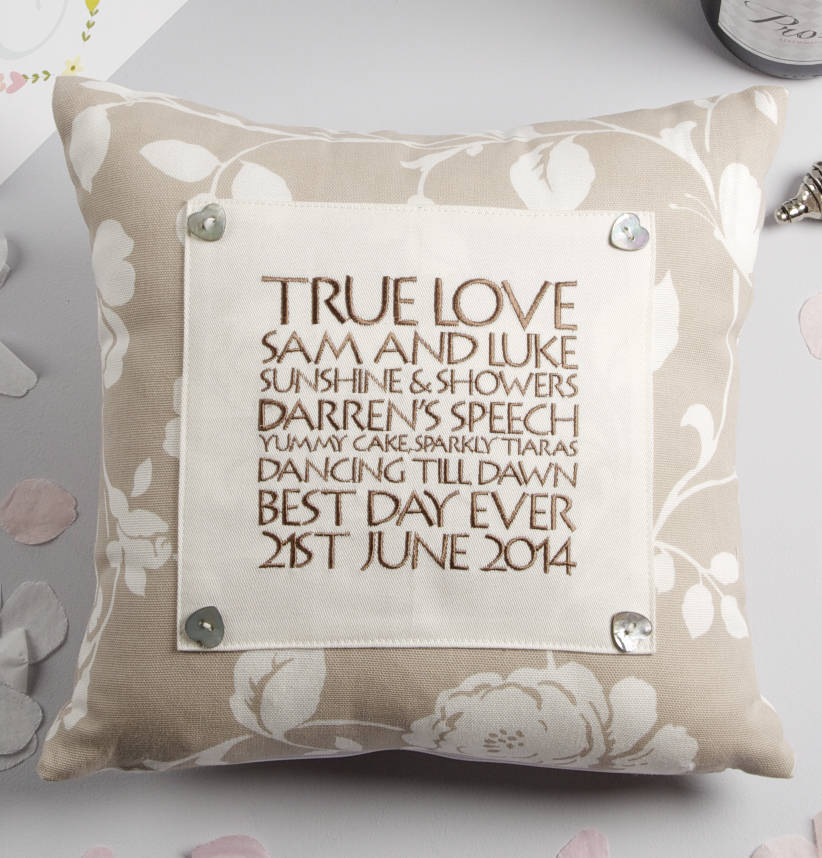 personalised anniversary and wedding cushions by the alphabet gift shop