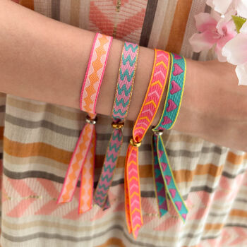 Set Of Four Festival Ribbon Bracelets,Hearts / Chevrons, 2 of 5