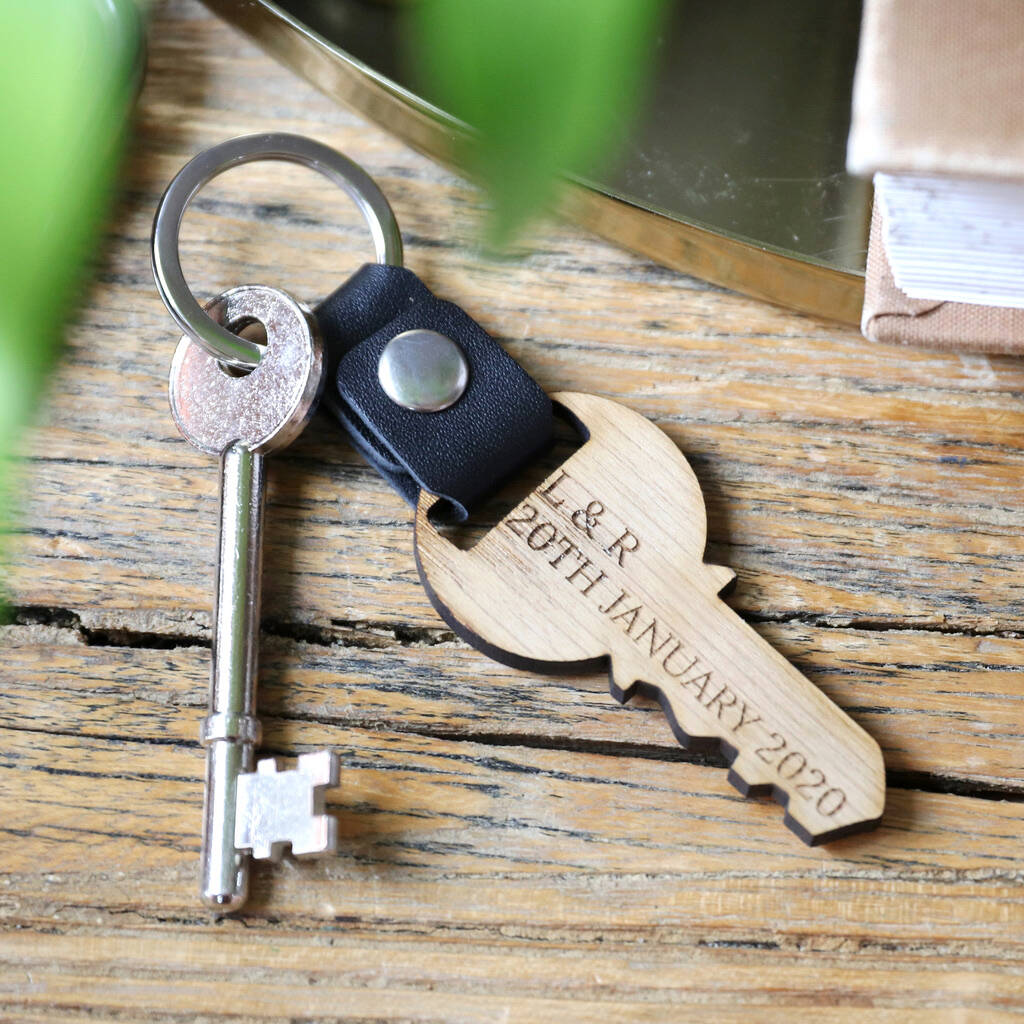 Personalised Wooden Key Leather Strap Keyring By Lisa Angel