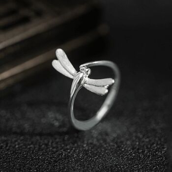 Sterling Silver Adjustable Dragonfly Ring, 3 of 4