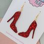 Red Glitter High Heel Earrings, thumbnail 3 of 4