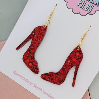 Red Glitter High Heel Earrings, 3 of 4