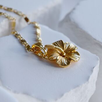 Hawaiian Necklace 18 K Gold Plumeria Flower Charm, 2 of 5
