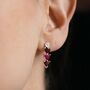 Silver Garnet And Ruby Heart Drop Studs, thumbnail 1 of 2