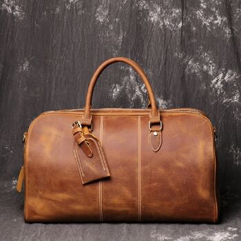 Genuine Leather Worn Look Weekend Bag, 3 of 12