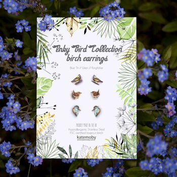 Set Of Three Inky Bird Stud Earrings, 7 of 9