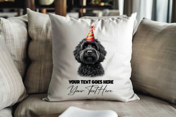 Personalised Black Cockapoo Birthday Congratulations Party Cushion, 2 of 2