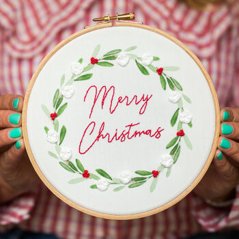 Christmas Wreath Embroidery Hoop Kit, 6 of 6