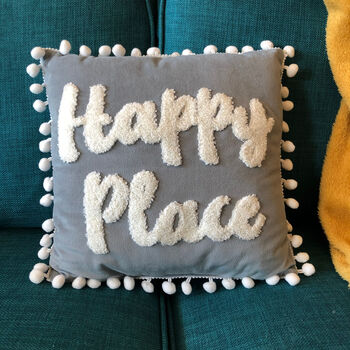 Happy Place Velvet Cushion, 5 of 7