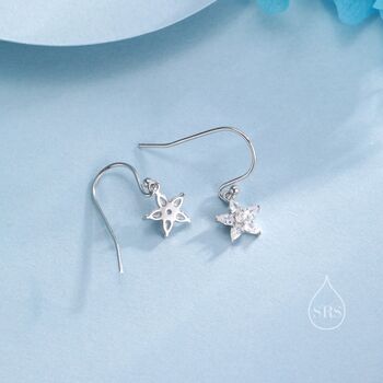 Sterling Silver Dainty Cz Flower Drop Dangle Earrings, 6 of 11