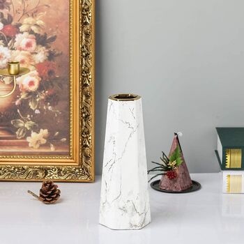 White Vase With Gold Finish Marble Ceramic Flower Vase, 5 of 12