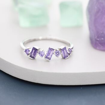 Lilac Purple Amethyst Baguette Cz Cluster Ring, 5 of 11