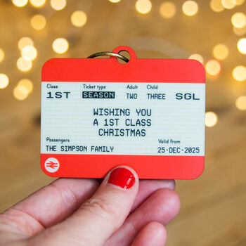 Personalised Train Ticket Christmas Tree Decoration, 2 of 7