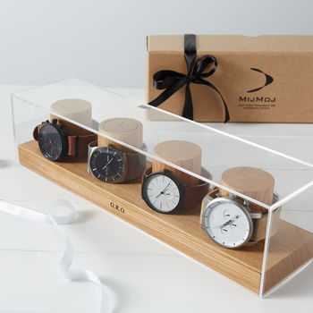 Personalised Solid Oak Watch Stand For Four Watches, 3 of 12