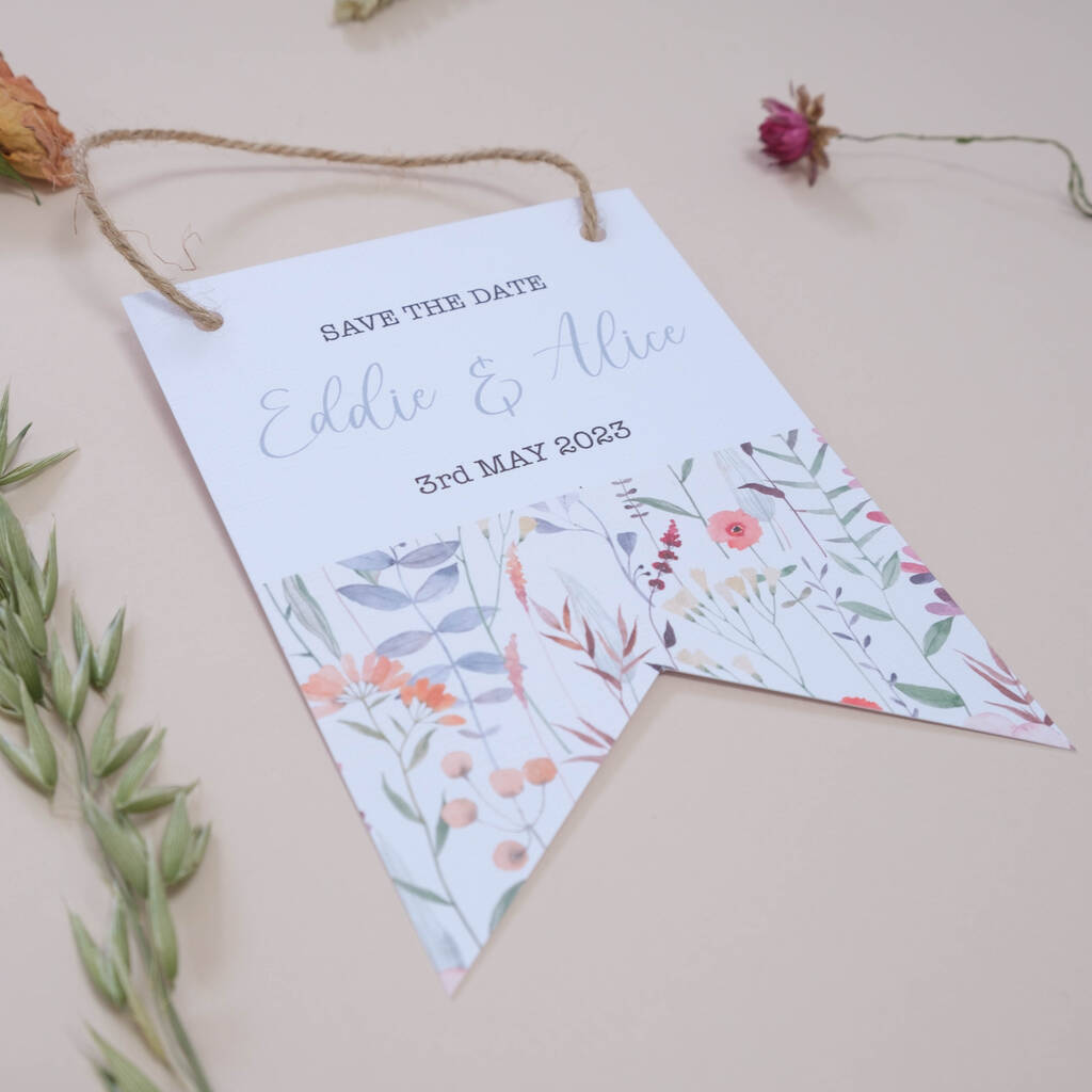 Boho Natural Wedding Save The Date Flag, 1 of 3