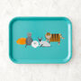Cat Characters Small Tray + Aqua Tea Towel Gift Set, thumbnail 3 of 6