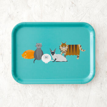 Cat Characters Small Tray + Aqua Tea Towel Gift Set, 3 of 6