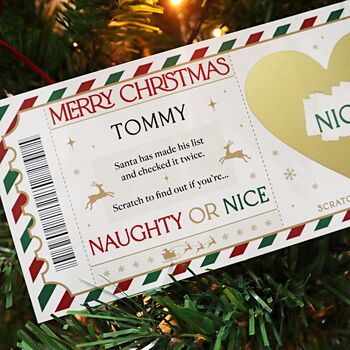 Personalised Naughty Or Nice List Christmas Scratch Reveal Ticket Xmas Eve Kids Stocking Filler Letter From Santa, 8 of 10