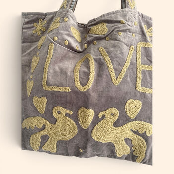 Love Velvet Embroidered Tote Bag | Various Colours Available, 12 of 12