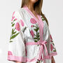 White And Pink Flower Print Cotton Dressing Gown Kimono, thumbnail 5 of 10