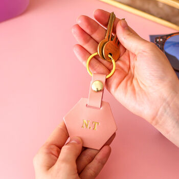 Personalised Leather Hexagon Keyring Gift For New Home, 4 of 4