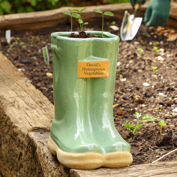 Personalised Large Green Welly Boots Planter, 5 of 9