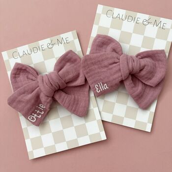 Dusky Pink Personalised Hair Bow Stocking Filler/Christmas Gift, 6 of 6