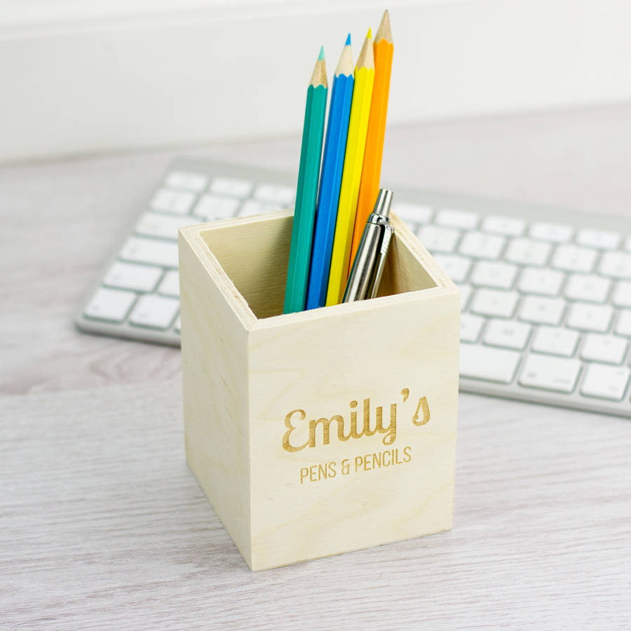 personalised wooden pens and pencils pot by mirrorin