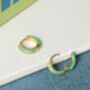 Green Enamel Cz Reversible Huggie Hoop Earrings, thumbnail 4 of 10