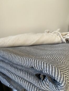 Grey Herringbone Cotton Bedspread, 5 of 7