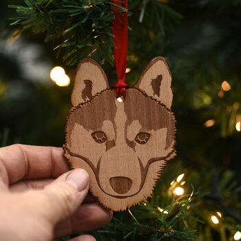 Siberian Husky Dog Wooden Christmas Decoration, 2 of 5