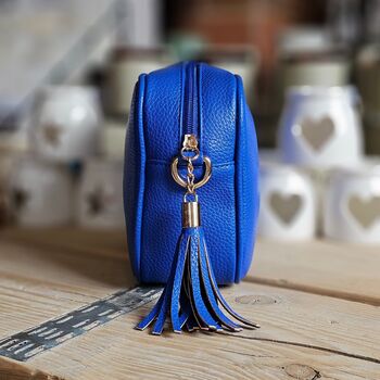 Single Zip Cross Body Bag With Tassel In Cobalt Blue, 2 of 3