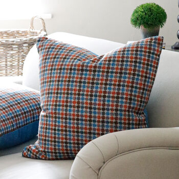 Large Multi Spot Blue And Orange Wool Cushion, 4 of 5