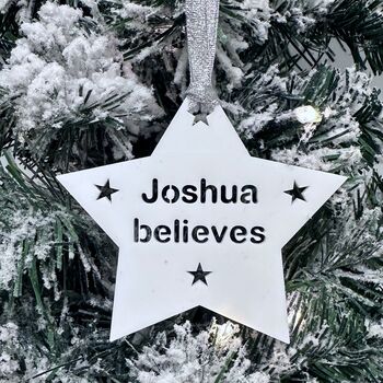Personalised Believe Christmas Tree Star Decoration, 8 of 8