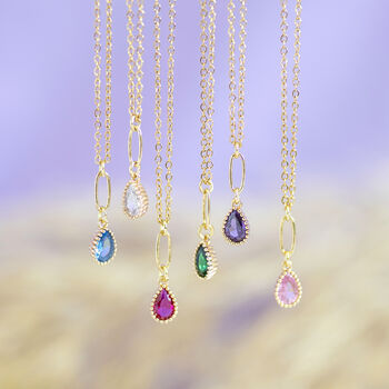 Gold Plated Teardrop Birthstone Pendant Necklace, 2 of 12