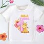 Personalised First Birthday Tropical Flowers And Girraffe Print T Shirt, thumbnail 1 of 2