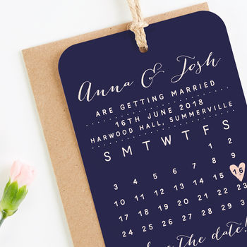 Navy And Blush Calendar Tag Save The Date, 2 of 3
