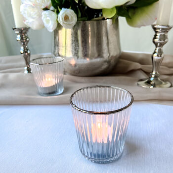 Clear Glass Tea Light Holder Gold Or Silver Rim, 2 of 6