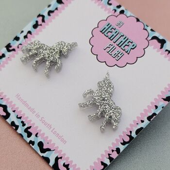 Unicorn Glitter Resin Stud Earrings Pink, Blue And Silver, 12 of 12