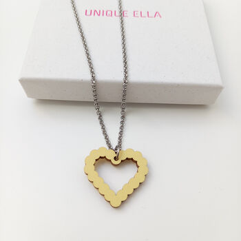 Bubble Heart Yellow Wooden Necklace Sustainable Gift, 2 of 6