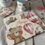 Kids Personalised Pink Teddy Bear Placemat, Coaster And Mug Dinner Set, thumbnail 3 of 7