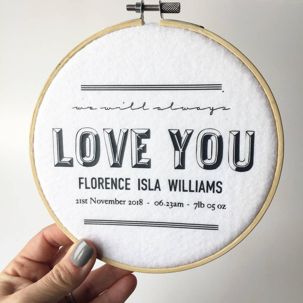 Personalised Baby Name Embroidery Hoop Keepsake By Marmalade Design