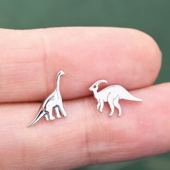Mismatched Dinosaur Stud Earrings In Sterling Silver, 5 of 9
