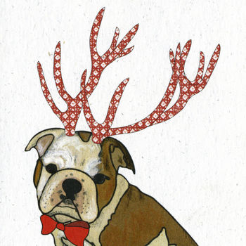 Illustrated Bulldog Boy Pup Deer Blank Card, 2 of 2