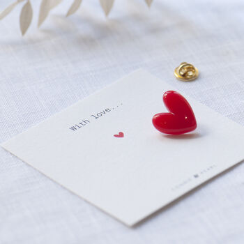 Vivid Red Love Heart Pin On Giftcard, 7 of 12