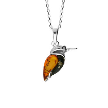 Sterling Silver Baltic Amber Kingfisher Necklace, 3 of 10